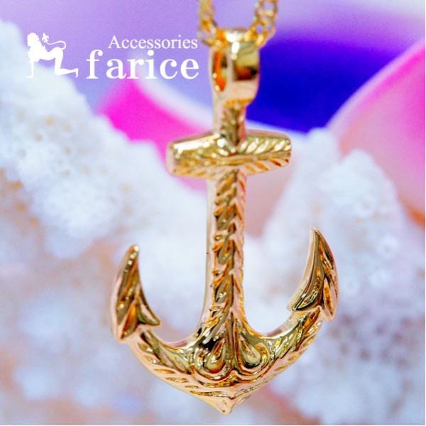 ハワイアンジュエリー アンカー 錨 マイレ 葉 ゴールド 金 メンズ シルバー925 銀 ペンダント...