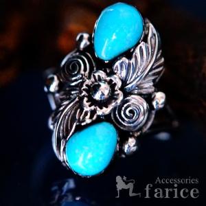 Indian Jewelry ターコイズ・フラワーデザイン 花型石留め立体装飾