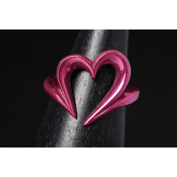 メタルピンクカラーシャープオープンハートデザインジュエリーリング