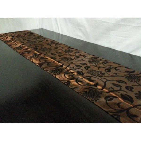 タイシルク テーブルランナー 唐草 茶　 （アジアンインテリア）