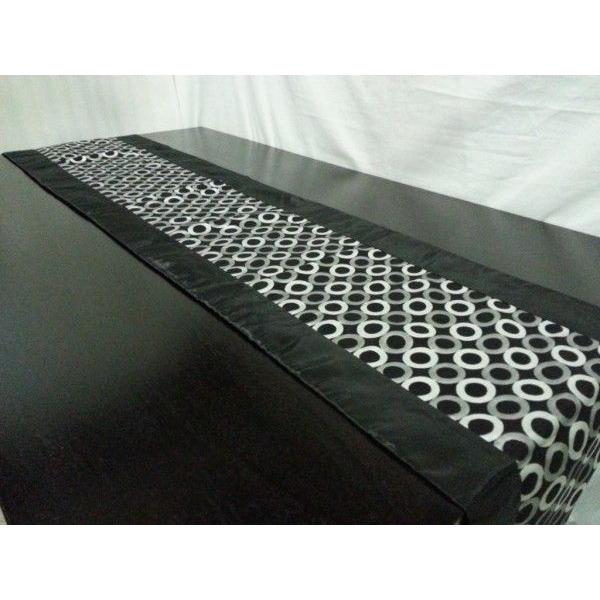 タイシルク テーブルランナー 丸柄 ブラック＊ブラック　 （アジアンインテリア）