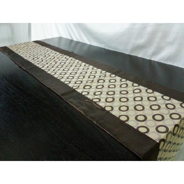 タイシルク テーブルランナー ブラウン＊ホワイト　 （アジアンインテリア）