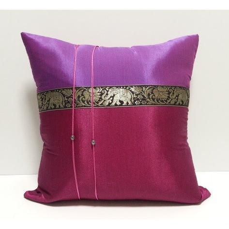 タイシルク クッションカバー 象柄 レッドパープル＊パープル（アジアンインテリア）カバーのみ
