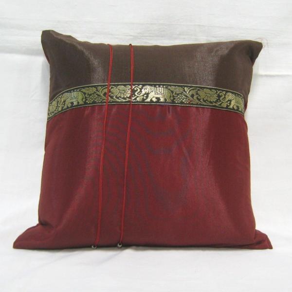 タイシルク クッションカバー 象柄 エンジ（アジアンインテリア）カバーのみ