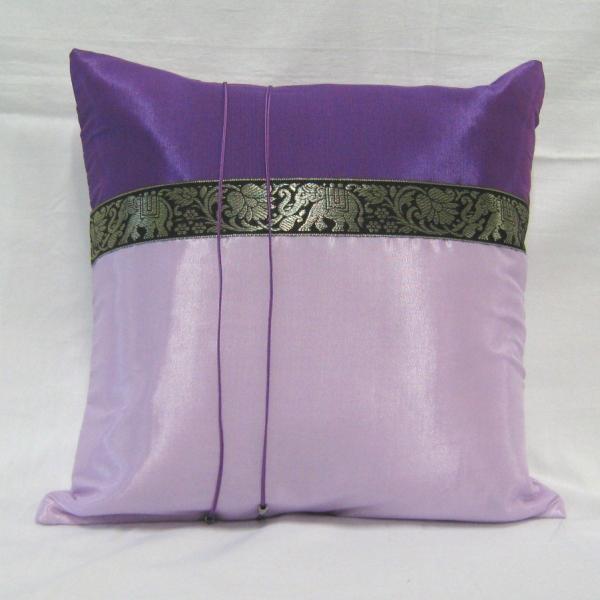 タイシルク クッションカバー 象柄 ライトパープル（アジアンインテリア）カバーのみ