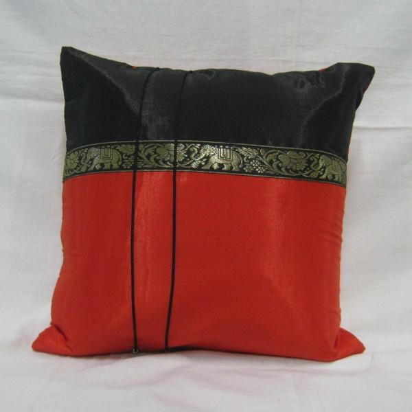 タイシルク クッションカバー 象柄 ダークレッド（アジアンインテリア）カバーのみ