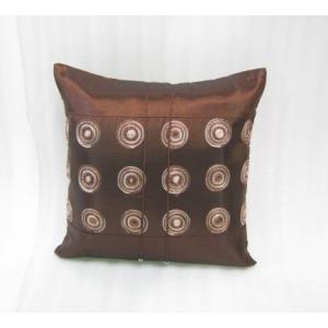 タイシルク クッションカバー 刺繍 ブラウン（アジアンインテリア）カバーのみ