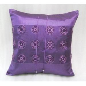 タイシルク クッションカバー 刺繍 パープル（アジアンインテリア）カバーのみ
