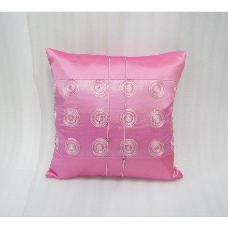 タイシルク クッションカバー 刺繍 ピンク（アジアンインテリア）カバーのみ