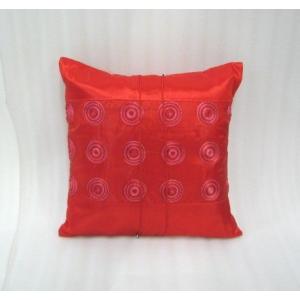 タイシルク クッションカバー 刺繍 レッド（アジアンインテリア）カバーのみ