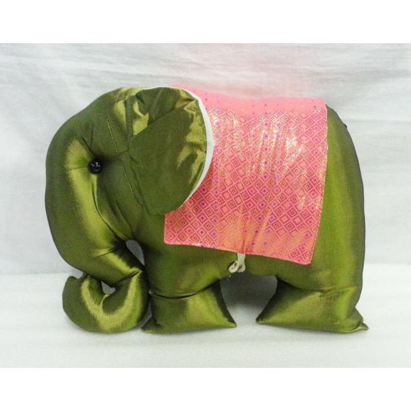 タイシルク 象クッション 緑＊ピンク