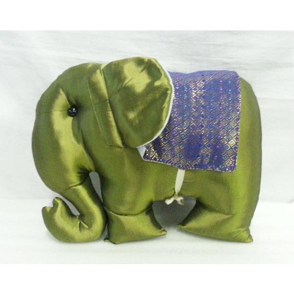 タイシルク 象クッション 緑＊紫