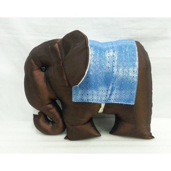 タイシルク 象クッション 茶＊水色