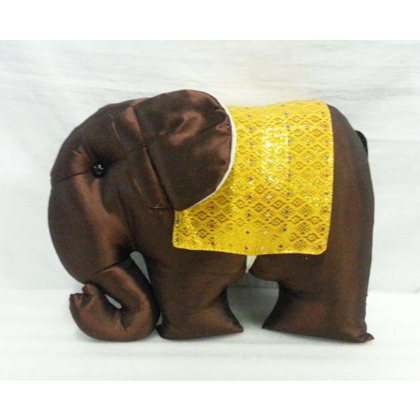 タイシルク 象クッション 茶＊ゴールド