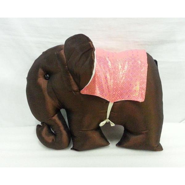 タイシルク 象クッション 茶＊ピンク