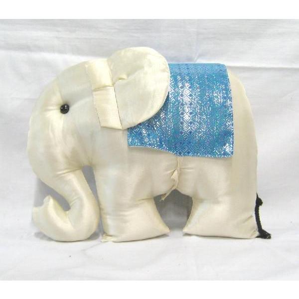 タイシルク 象クッション 白＊青