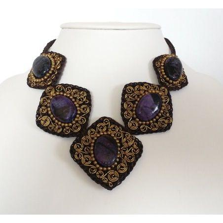 オリジナル ネックレス ブラックパープル 天然石　 (アジアンアクセサリー）