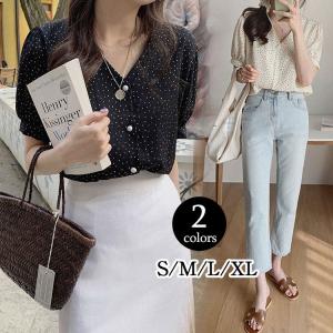 シャツ ブラウス 40代 レディース 春夏 Vネック ドット柄 シフォン 半袖 通勤 韓国風 トップス オフィス きれいめ 50代 30代 オシャレ 大人 ゆったり