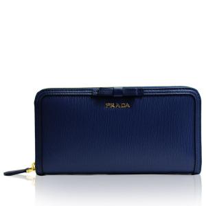 プラダ PRADA 財布 長財布 ラウンド リボン レザー ブルー レディース アウトレット ブランド 1ml506
