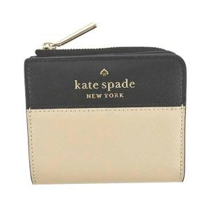 ケイトスペード KATE SPADE 財布 二つ折り財布 折りたたみ財布 WLR00121 レディース ベージュ ブラック バイカラー レザー 本革 牛革 ロゴ ブランド ミニ財布