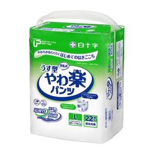 白十字  PUサルバ うす型 やわ楽パンツ 2回吸収 Lサイズ 22枚入 男女共用 1袋 紙おむつ おむつ パンツ 大人用 介護 オムツ パッド 施設 病院 消耗｜fashion-labo