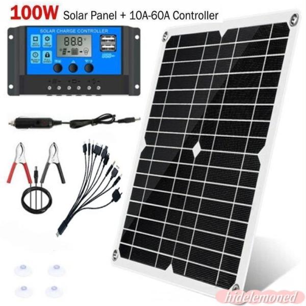 ソーラーパネル 100W デュアル 12V 5V USB コントローラ 防水 電池 ポリ 車 ヨット...
