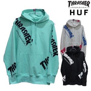 パーカー　メンズ　フーディー プルオーバー HUF　THRASHER ハフ　スラッシャー ホワイト　ミント　グリーン　ブラック PF65M01 th-pa002　｜fashiondeep