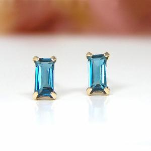 ロンドンブルートパーズ ピアス バゲットカット イエローゴー...