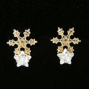 雪の結晶 ピアス キュービックジルコニア K10YG 10k 10金 イエローゴールド｜fashionjewelry-em