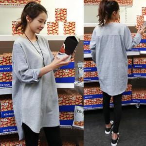 シャツ カットソー 長袖 レディース 異素材MIX 切り替え ストライプ レイヤード トップス 前後アシンメトリー