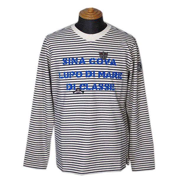 シナコバ SINACOVA メンズ 長袖ボーダー柄クルーネックTシャツ (アウトレット50%OFF)...