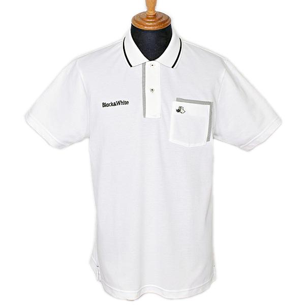 ブラック&amp;ホワイト Black&amp;White メンズ 半袖胸ポケット付きポロシャツ ゴルフウェア 20...