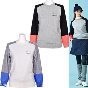 23区ゴルフ 23区GOLF レディース ラグラン長袖クルーネックカラーブロッキング裏付き暖かセーター