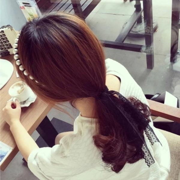 人気ランキング珠付き★ロングシフォン付き☆スカーフリボンの2WAYカチューシャ★超おしゃれへアバンド...