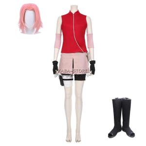 送料無料◆NARUTO -ナルト- 疾風伝 風 春野サクラ コスプレ衣装 ウィッグ 靴 cosplay 衣装 コスチューム ハロウィンイベント 仮装 クリスマス変装