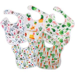 Ohbabyka5点セット ビブ お食事エプロン スタイ よだれかけ スーパービブ 防水 袖なし 保育園 ベビー用エプロン 給食 ポケット付き 赤ちゃ