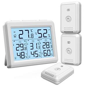 ORIA デジタル温湿度計 外気温度計 ワイヤレス 温度湿度計 室内 室外 三つセンサー 高精度 LCD大画面 バックライト機能付き 最高最低温湿度/
