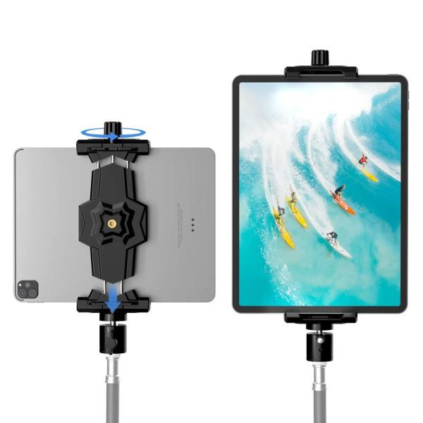 iPadと携帯電話の三脚マウントアダプター、ボールヘッド付き、三脚用ホルダー、360度回転可能なタブ...