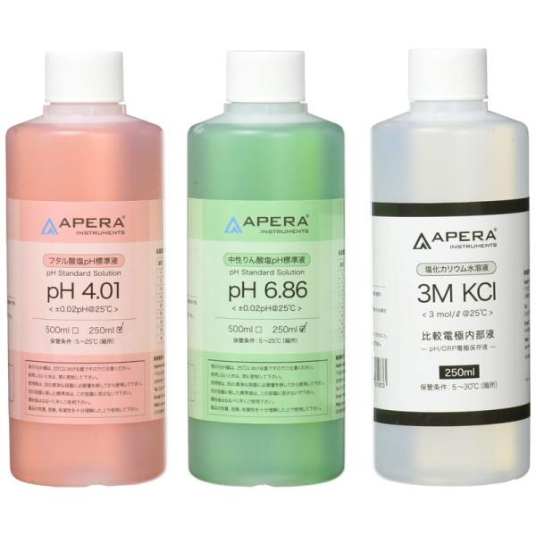 APERA pH標準液セット 電極保存液も同梱 色付き校正液 pH4.01/6.86/比較電極内部液...