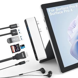 Surface Pro 9 ハブ 4K HDMI, USB-C Thunerbolt 4 ビデオ+データ+100W PD充電, 2xUSB3.0, SD TFカードリーダー, 3.5 mmオーディオポート Surface Pro｜fatefloria