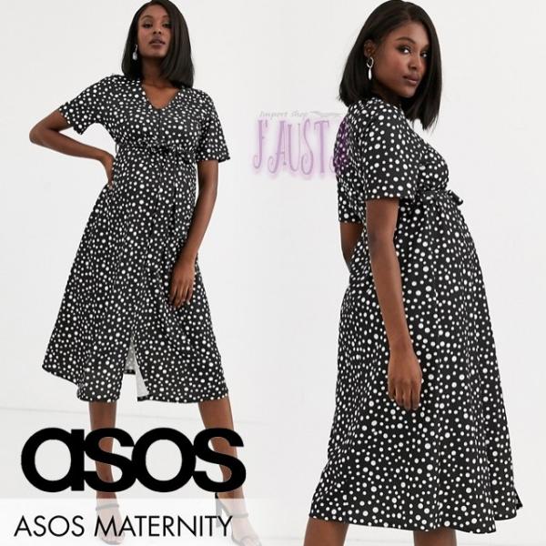 授乳服 エイソス asos マタニティ ワンピース Aライン マタニティ兼用 半袖 ダルメシアン柄 ...