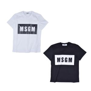 エムエスジーエム レディース 半袖 カットソー MSGM PANEL T-SHIRT 2641MDM95 Tシャツ ロゴ クルーネック コットン ホワイト ブラック｜fav