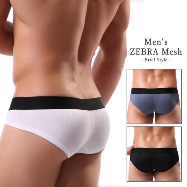 ゼブラ メッシュ ブリーフ メンズ ローライズ 3D 立体 ビキニ 大人 速乾 男性用 もっこり G...