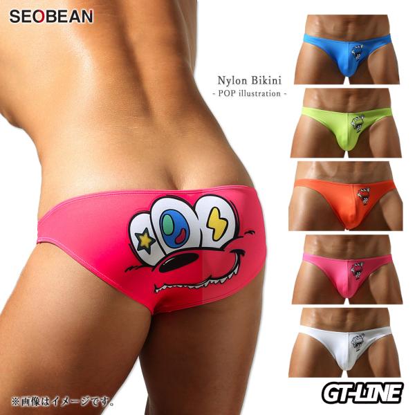 POP イラスト メンズビキニ ナイロン エイリアン 熊さん 速乾 薄手 ローライズ メンズ セクシ...
