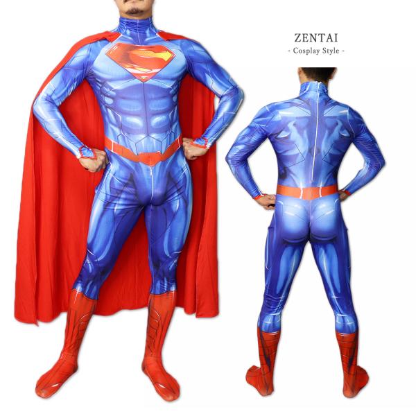 Zentai スーパーマン ヒーロー アメコミ ゼンタイ ファスナー付き 全身タイツ Superma...