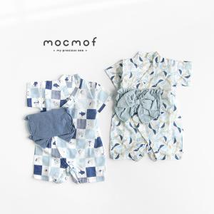 mocmof 帯付き 浴衣ロンパース 622-660071(甚平 男の子 ベビー服 赤ちゃん 浴衣 ベビー 80 90 子供服 夏祭り かわいい 夏 服 綿 お祭り 衣装 和装)