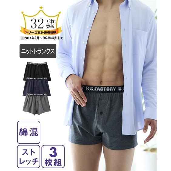 下着 インナー ニット トランクス 綿混 ストレッチ 前ボタン開き ロゴゴム セット組 メンズ S-...