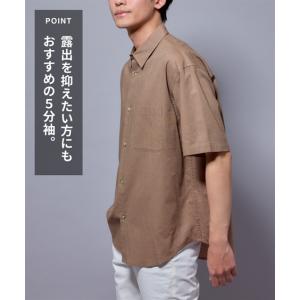 カジュアルシャツ オーバーサイズ 麻混 5分袖...の詳細画像3