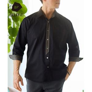 トップス ワイシャツ 綿100% 前立てデザイン 7分袖 シャツ 3L以上お腹ゆったり 大きいサイズ メンズ ブラック/ネイビー 3L-10L ニッセン nissen｜faz-store