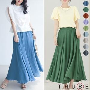 春夏×ロングスカート フレアスカート ふんわり ゴムウエスト 裏地付き